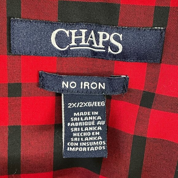 Chaps Womens Plus 2X Red Black Plaid No Iron Button Up Shirt Long Sleeve Blouse - Picture 4 of 11